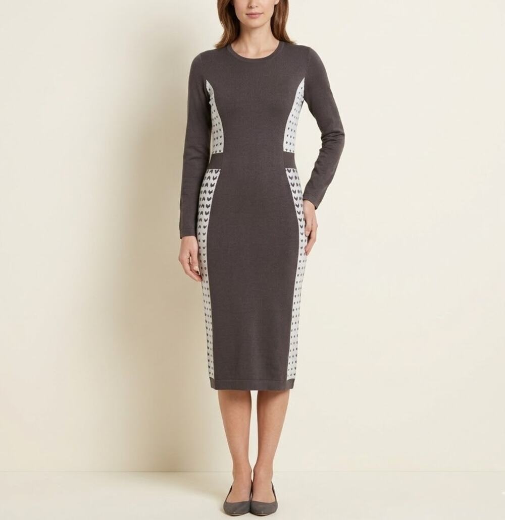 Allison Brittney Colorblock Long Sleeve Sweater Dress Gray White Womens Size S